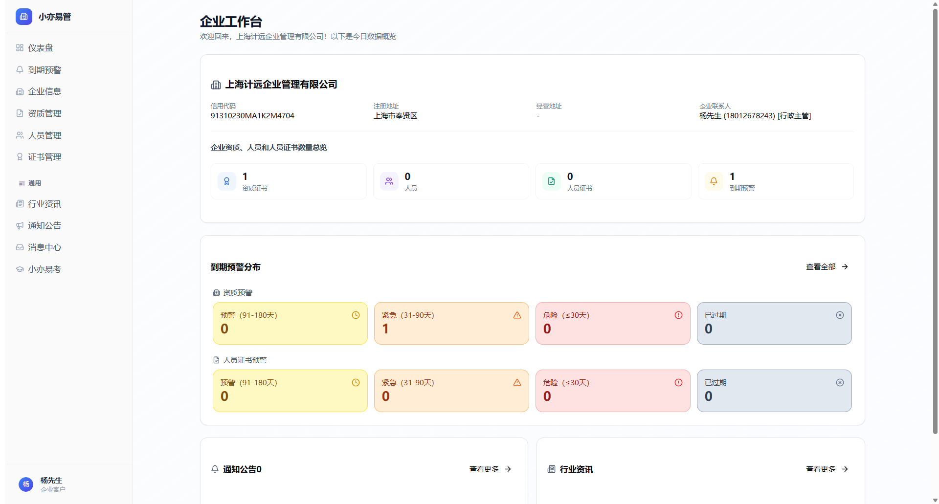 小亦易管企业工作台系统截图